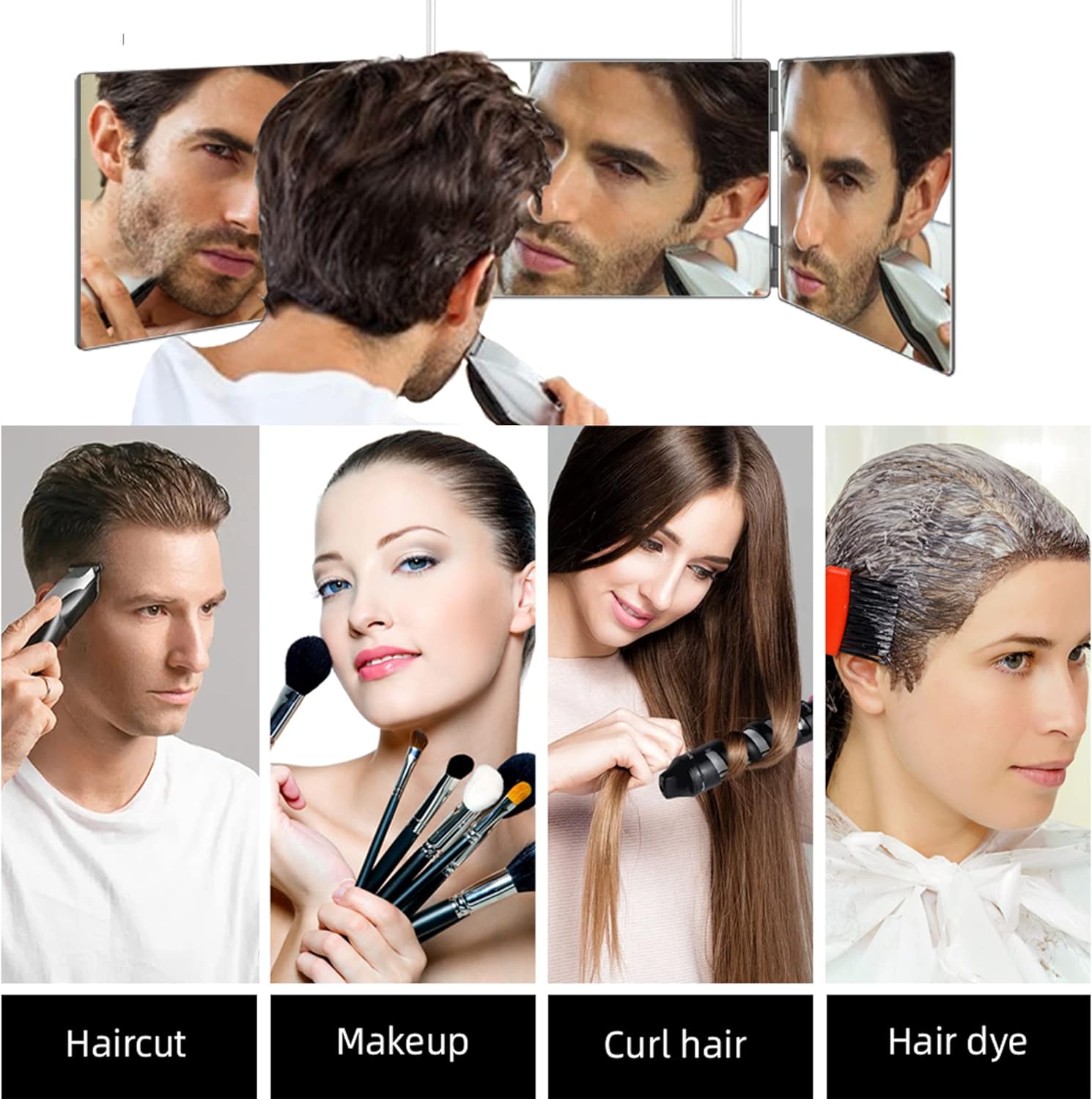 3 Way Mirror for Self Hair Cutting, Barber Mirrors, 3 Sided Makeup Mirror -360 Trifold 3 Way Mirror for Self Hair Cutting, Barber Mirrors, 3 Sided Makeup Mirror -360 Trifold